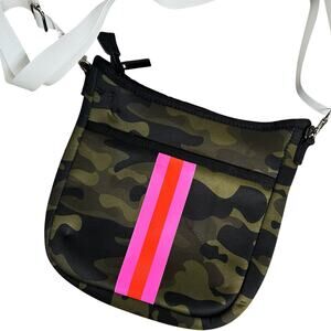 Haute Shore Neoprene Blake Green Camo Crossbody Bag Pink Stripe Purse Zip